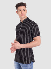 Mens Straight Strip Half Sleeve Kurta